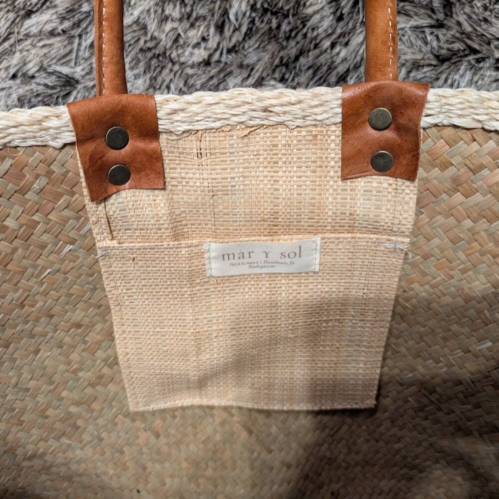 Mar Y Sol Caracas Striped Large Woven Basket Beach Tote Bag - Picture 5 of 10